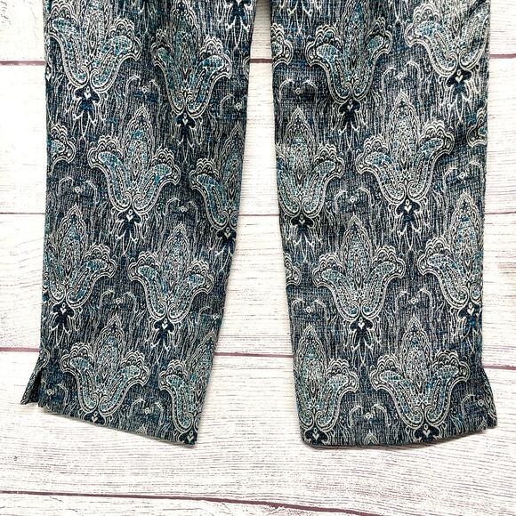 Oscar de la Renta Green Metallic Silver Woven Paisley Pattern pants size 8 NWT - Picture 10 of 14